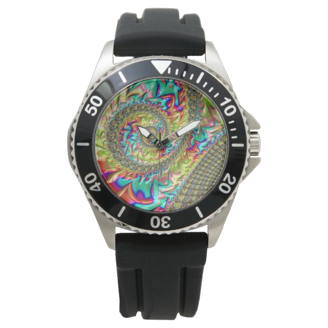 Colourful Bold Vibrant Groovy Trippy Fractal Spira Watch (Front)