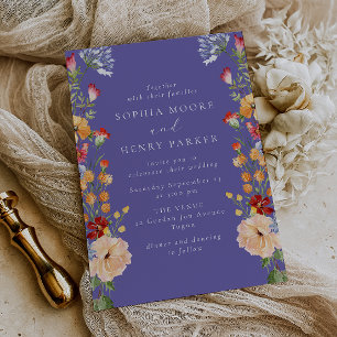 Colourful Bold Wildflowers Purple Wedding Invitation