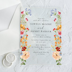 Colourful Bold Wildflowers Wedding Acrylic Invitations