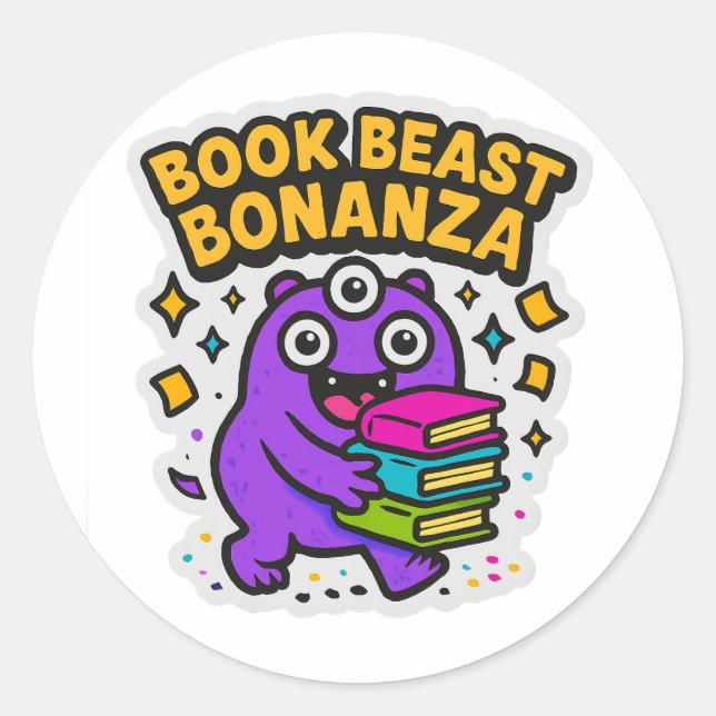 Colourful Book Monster Sticker – Fun Book Lover  (Front)