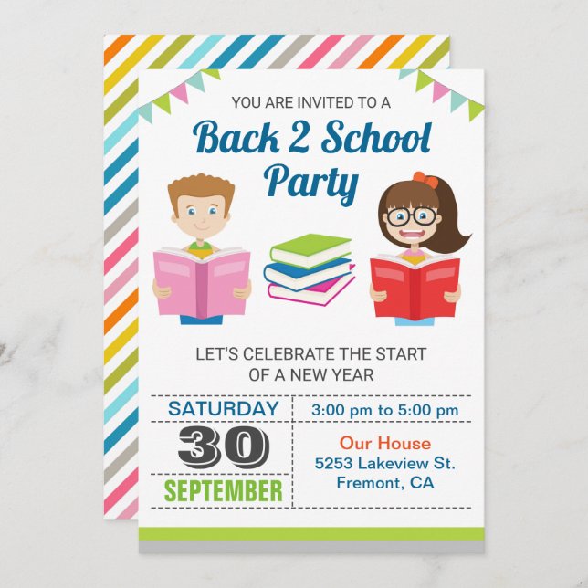 Colourful Books | Back to School Party Invitation (Front/Back)