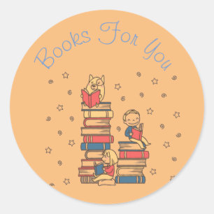 Colourful books design book business branding classic round sticker