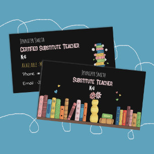 Colourful Books Substitute Teacher Business Cards