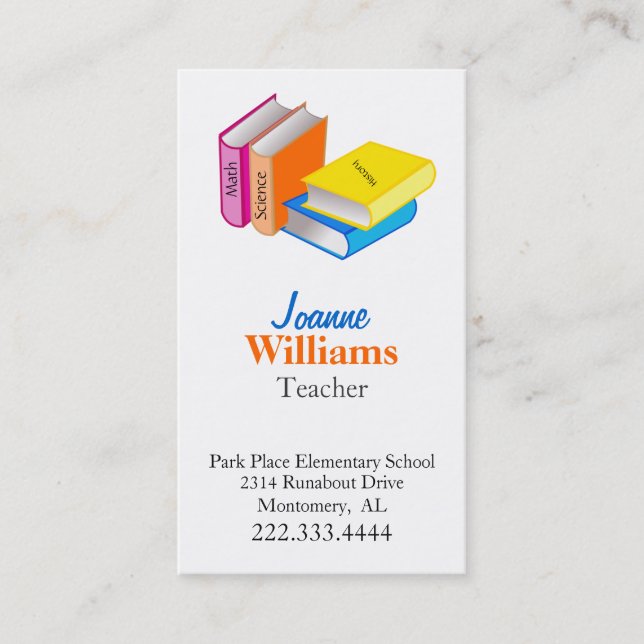 Colourful Books Teacher Business Card (Front)