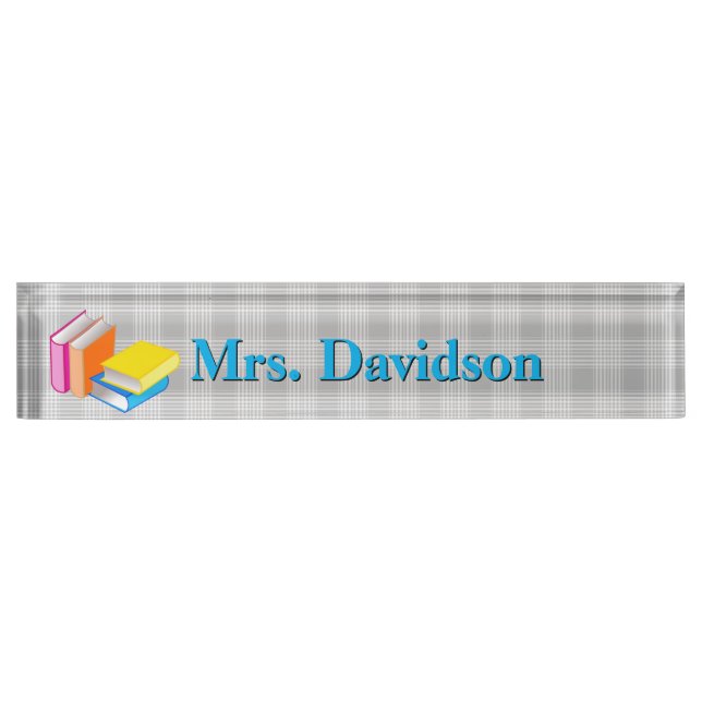 Colourful Books Teacher's Custom Desk Nameplate (Front)