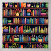 Colourful Bookshelf Wall Poster Print