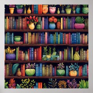 Colourful Bookshelf Wall Poster Print