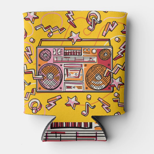 Colourful Boombox: Funky Drawn Illustration. Can Cooler (Front)