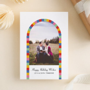 Colourful Border Arch Photo Christmas Holiday  Invitation