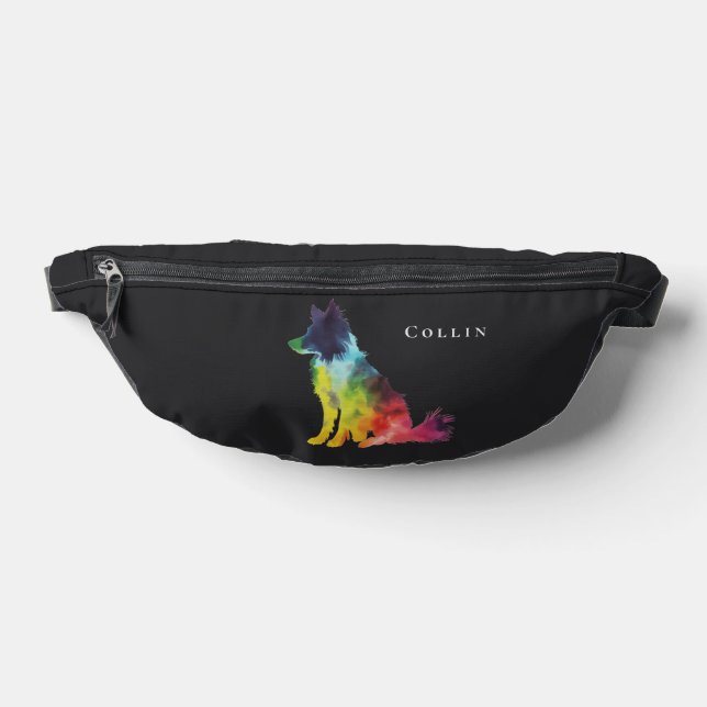 Colourful Border Collie | Dog | Custom Text & Name Bum Bags (Lay Down)