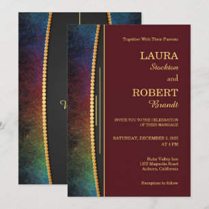 Colourful Border with Gold Wedding Invitation