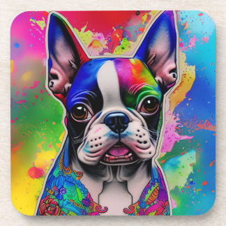 Colourful Boston Terrier Paint Splashes Coaster