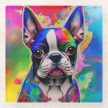 Colourful Boston Terrier Paint Splashes