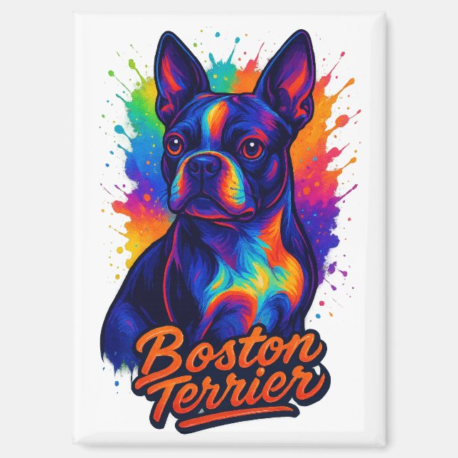 Colourful Boston Terrier Pop Art Portrait Magnet (Front)