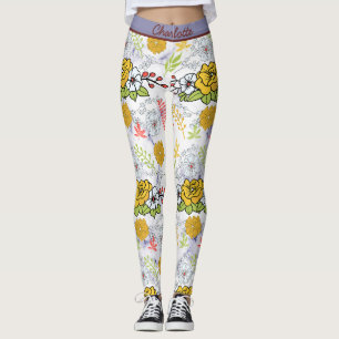 Colourful botanical floral pattern personalised  leggings