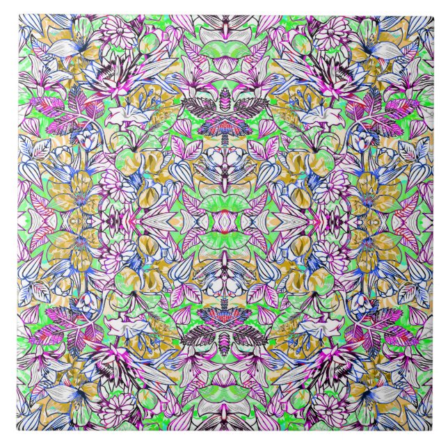 Colourful Botanical Floral Tile (Front)