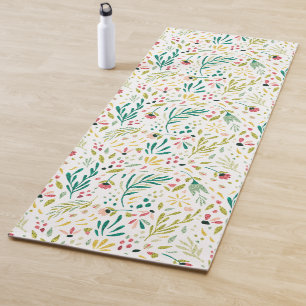 Colourful Botanical Flowers & Leafs Pattern Bath T Yoga Mat