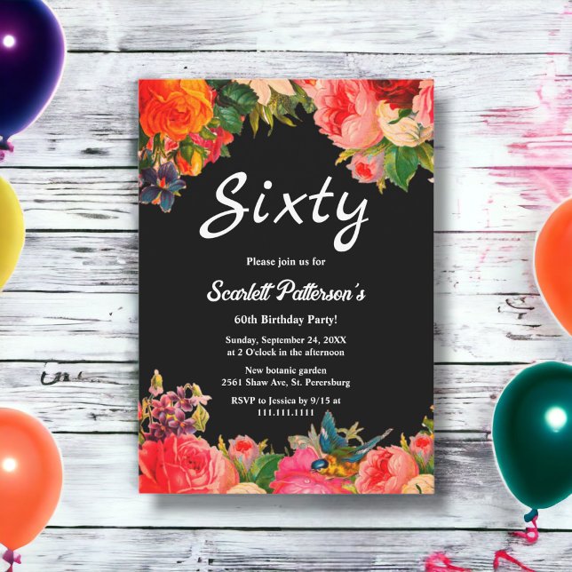 Colourful Botanical Garden Floral 60th Birthday Invitation (Creator Uploaded)