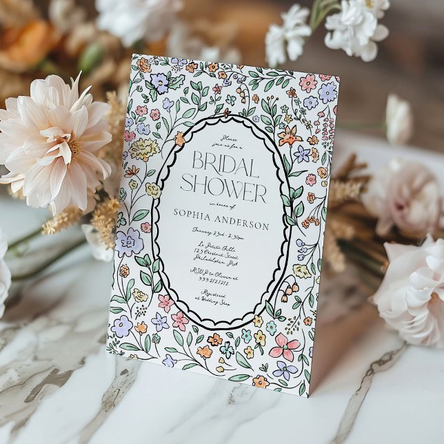 Colourful Botanical Hand Drawn Bridal Shower Invitation (Creator Uploaded)