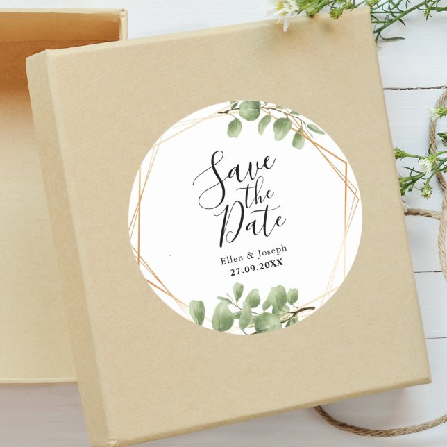 Colourful Botanical Leaf Wedding Save The Date Classic Round Sticker (Creator Uploaded)