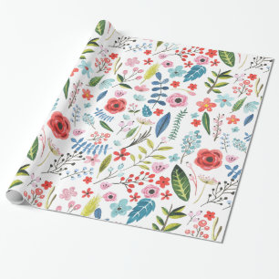Colourful Botanical Leafs & Flowers Pattern Wrapping Paper
