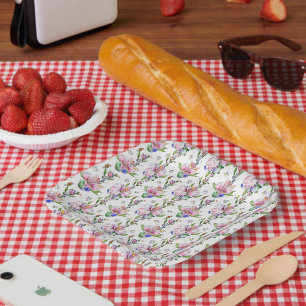 Colourful Botanical Pattern - Artistic Flora  Paper Plate