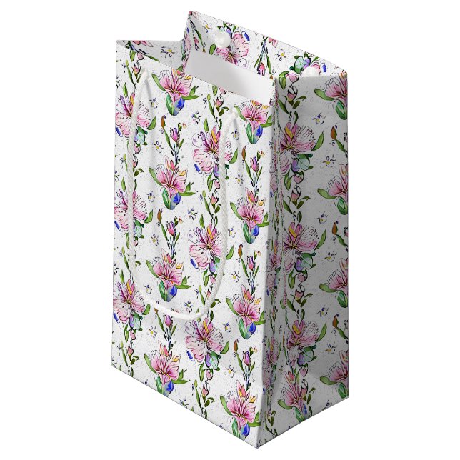 Colourful Botanical Pattern - Artistic Flora  Small Gift Bag (Front Angled)