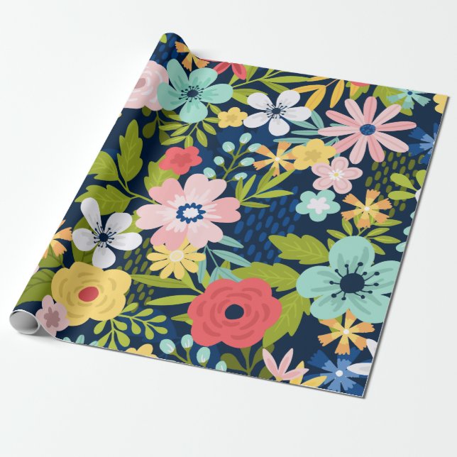 Colourful Botanical Pattern Wrapping Paper (Unrolled)
