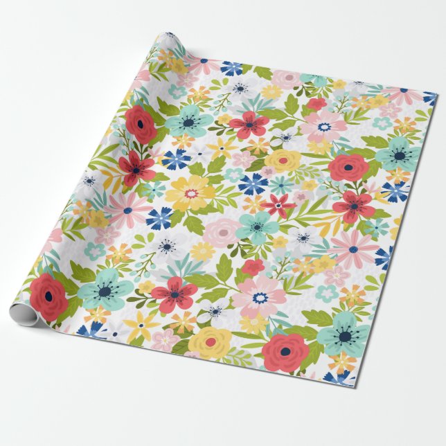 Colourful Botanical Pattern Wrapping Paper (Unrolled)