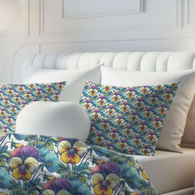 Colourful Botanical Spring Pansy Flowers Pattern Pillowcase (Creator Uploaded)