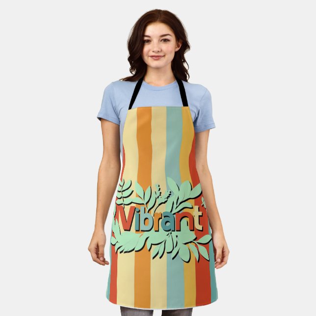 Colourful botanical vibrant text design apron (Worn)