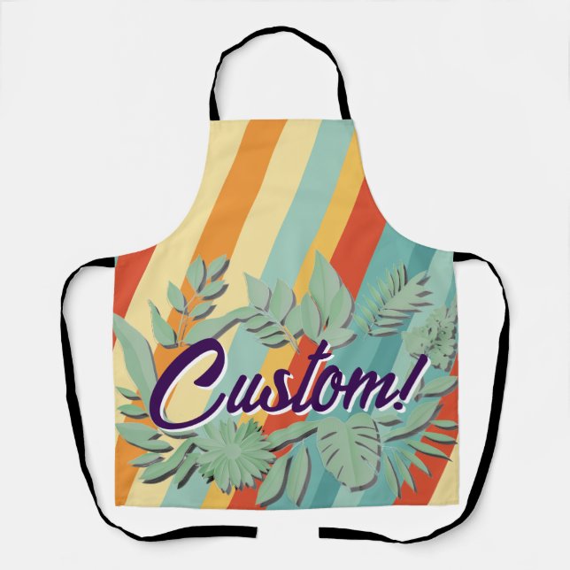 Colourful botanical vibrant text design apron (Front)
