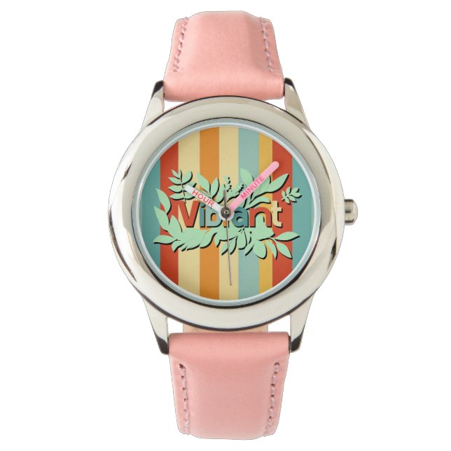 Colourful botanical vibrant text design watch (Front)