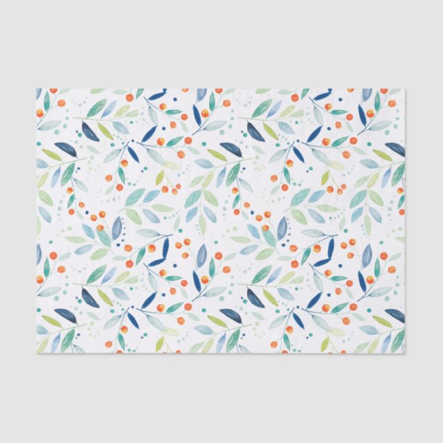 Colourful Botanical Watercolors Botanical Pattern Tissue Paper (Front)