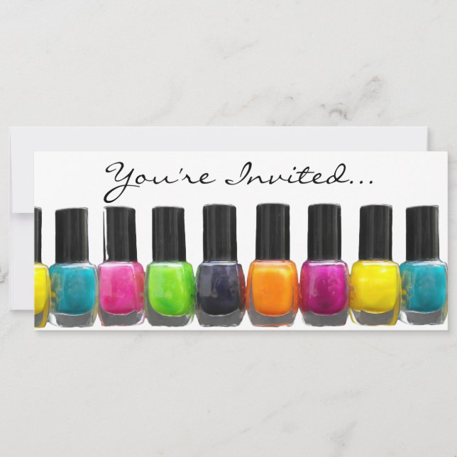 Colourful Bottles, Nail Salon Spa Manicure Party Invitation (Front)