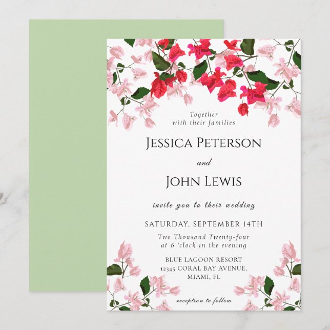 Colourful Bougainvillea Flower Wedding Invitation (Front/Back)