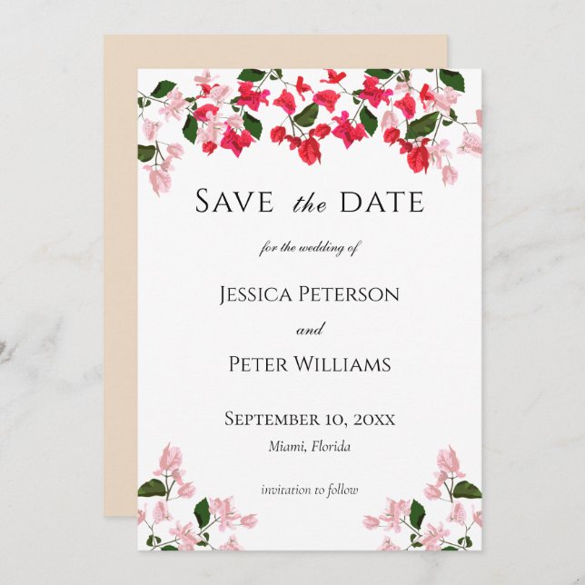 Colourful Bougainvillea Save the Date Card (Front/Back)