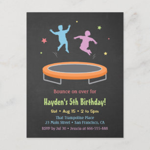 Colourful Bounce Trampoline Kids Birthday Party Invitation