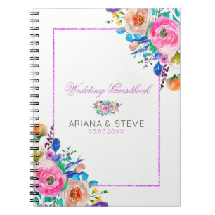 Colourful Bouquet And Purple Glitter Frame Notebook