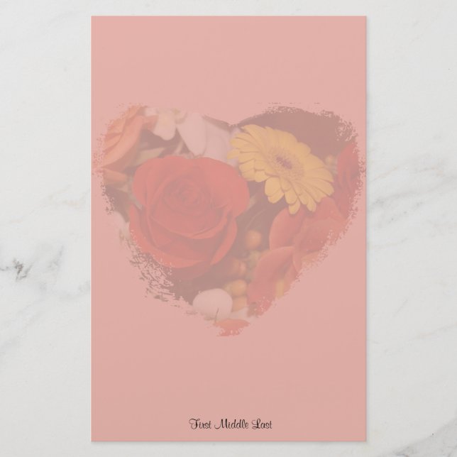 Colourful Bouquet Grunge Heart Floral Custom Stationery (Front)