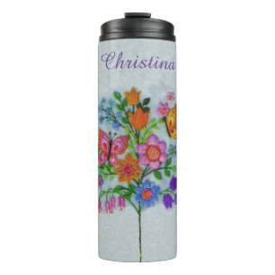 Colourful Bouquet of Flowers on Stem Butterflies Thermal Tumbler
