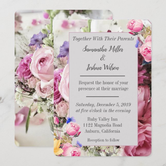 Colourful Bouquet of Flowers Wedding Invitation (Front/Back)