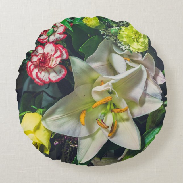 Colourful bouquet with lily round cushion (Front)