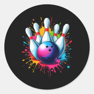 Colourful Bowling Art  Classic Round Sticker