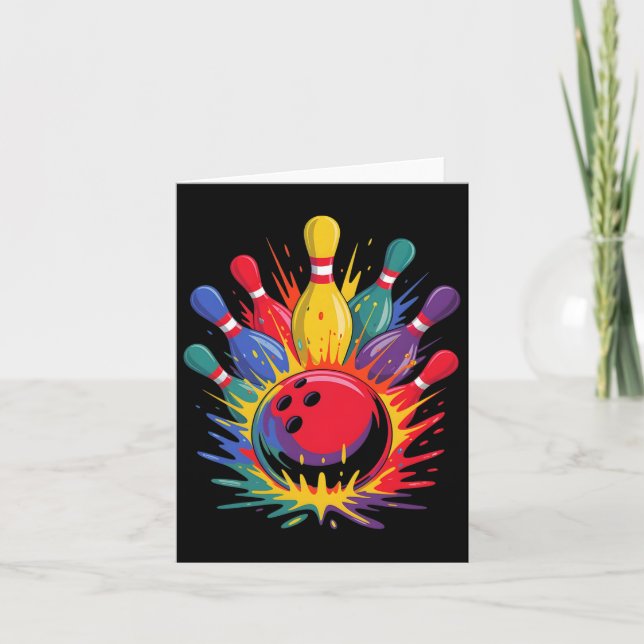 Colourful Bowling Game Day Bowler Cute Colorsplash Card (Front)