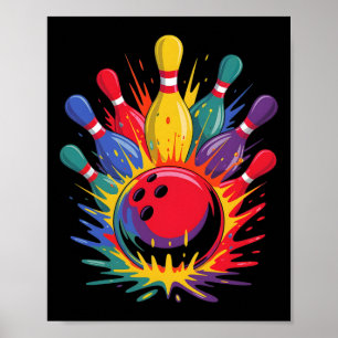 Colourful Bowling Game Day Bowler Cute Colorsplash Poster