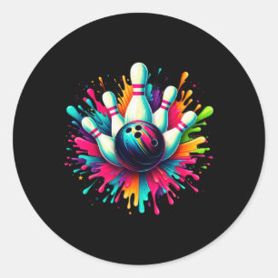 Colourful Bowling Game Day Bowling Cute Colorsplas Classic Round Sticker