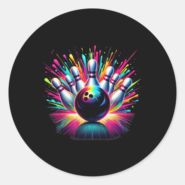 Colourful Bowling Game Day Bowling Cute Vibrant Co Classic Round Sticker (Front)