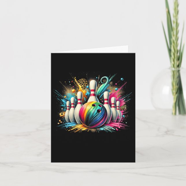 Colourful Bowling Game Day Bowling Flames Ll 1  Card (Front)