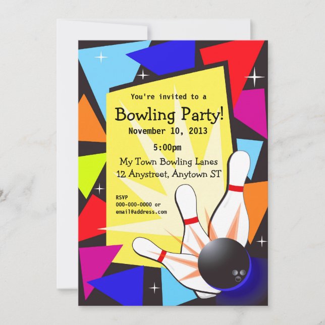 Colourful Bowling Invitation (Front)